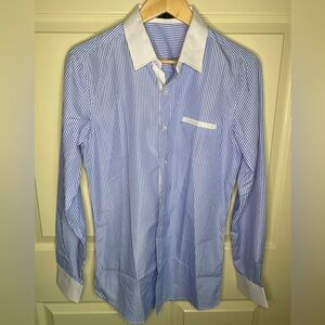 Navy/White Strip shirt w/contrast collar & cuff SIZE SMALL